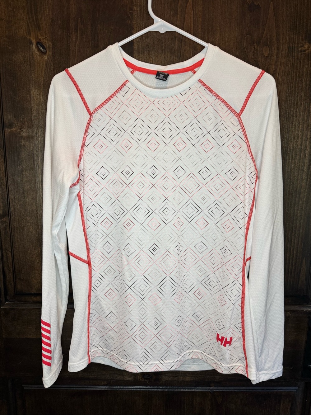 Helly Hansen White Long-Sleeve Performance Tee with Coral Accents